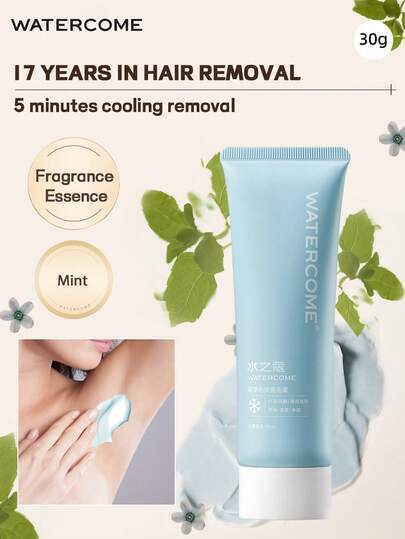 WATERCOME 30克舒缓脱毛膏，薄荷清凉感，温和脱毛，香味宜人，适用于腋下、比基尼线、手臂和腿部，无痛无瑕脱毛，敏感配方，适合所有肤质。