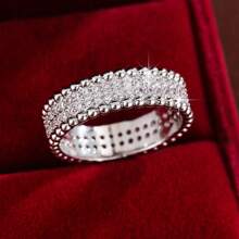 1 anel feminino minimalista com strass e borda de pérola