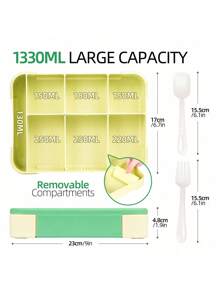 1 pezzo Contenitore per il pranzo con scomparti sigillati e grande capacità, con forchetta e cucchiaio, Lunch box bento a tenuta stagna con scomparti, riutilizzabile, portatile, adatto per microonde, contenitore per alimenti, contenitore per insalate e frutta, ideale per l'ufficio, viaggi all'aperto e forniture per il ritorno a scuola
