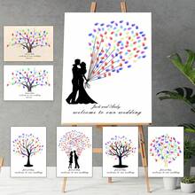 Árbol de Firma Personalizado con Huellas Dactilares DIY para Bodas, Fiestas de Empresa, Reuniones Anuales - Aumenta la Diversión, Pintura Decorativa para Sala de Estar, Dormitorio, Póster Decorativo, Recuerdo, Lienzo, Sin Marco, Navidad - Multicolor - Ver 3