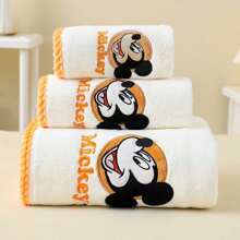Disney 1pc Mickey Minnie Coral Fleece Towel Set, Absorbent Quick-Dry No Shedding, Cartoon Embroidered Home Use