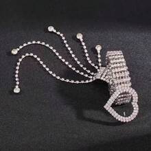 新款女士水钻镶嵌链条腰带，时尚火辣女孩银色腰链配饰，适合夏季、秋季、万圣节 - 銀色款雙桃心 - 查看 9