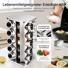 ERUIV 360° Swivel Vertical Spice Rack | Spice Carousel Organizer | 20 X 100ml Spice Jars | 5-Tier Swivel Spice Rack | Spice Labels | Kitchen Shelves | Spice Organizer - 20-head Square Turntable - View 4
