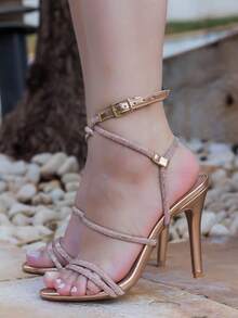 Women's Sandals, Thin Heel, Formal Party, 10 Cm - Rose Gold - View 2
