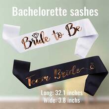 7 件/套：1 白色 + 6 黑色“准新娘”绶带、新娘送礼会、单身派对、绶带套装、伴娘用折叠玫瑰金字母单身派对绶带、婚礼派对用品 - 1白+6黑 - 查看 7
