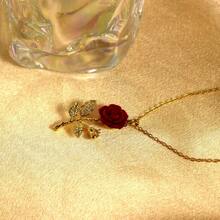 1pc Stainless Steel Rose Flower Necklace, Luxury Fully Paved Diamond Charm Necklace For Women, Versatile Choker Necklace, Not Include Gift Box, Suitable For Valentine's Day, Christmas, Thanksgiving, Easter, Mother's Day, Gift For Friends And Family - Necklace - View 3