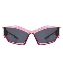 Chunky Geometric Rectangle Sunglasses With Futuristic Square Frame, UV-Resistant Eyewear For Streetwear Edge, Festival Vibes, Raves, Vacation Essentials, Urban Styling, Cosplay And Nightlife - Pink - View 1