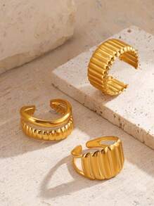 3pcs/Set Minimalistic Stainless Steel 18K Gold Plated Geometric Horn Knuckle Rings, Suitable For Women Everyday & Party Wear