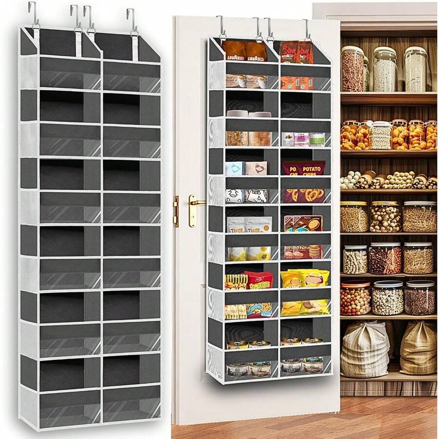 The Door Organizer 5 Tiers, Extra Large Behind Door Storage Of 10 Compartments, 80 Lbs Weight Over Door Organizer, Door Hanging Organizer For Closet, Diaper Organizer, Room Storage - 6 Tiers - Gray - View 1