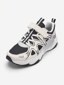 Balabala Kids' Breathable Sneakers, Retro Chunky Running Shoes - White and Black - View 2