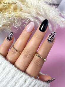 半固化凝胶指甲贴（粉红豹纹），紫色，20/40 凝胶指甲贴纸，贴纸，无需防紫外线，沙龙品质，持久