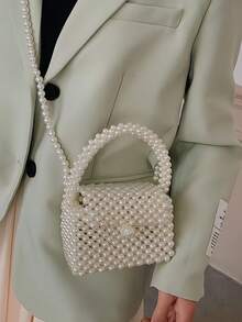 New Spring/Summer European And American Style All-Match Women's Bag,Sparkling, Sparkling, Elegant, Charming, Exquisite, And Quiet Mini Artificial Bead Carrying Bag, Fashionable, Luxurious, Female, Suitable For Parties, Weddings, Dances, Dinners/Banquets, Cocktails, The Best Gift For Women,Cross Body Bag,Ladies,Lover,Weekend And Holiday,Vacation,Holiday,Summer, Seaside,Beach Bag,Holiday Essentials,Travel Bag , Valentine's Day , Valentine's Day - White - View 12