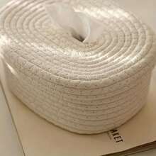 1pc Porta pañuelos de tela tejida a mano-Elegante, ligero, lavable, almacenamiento multifuncional para toallas faciales, servilletas en el hogar - Blanco - Ver 4