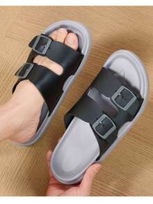 男士夏季轻便平底凉鞋，可调节一脚蹬拖鞋，厚底柔软，适合春、夏、秋季休闲户外活动