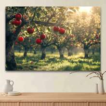 Hintergrund mit Apfelbaum, der in der Sonne erstrahlt - perfekt für Innen- und Außendekoration, Wohnzimmer, Büro oder Partyumgebung - aus Polyestermaterial, Dekorationshintergrund für Innenräume | Obstbaumdesign | Polyester Hintergrund, Außendekoration