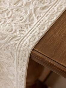 1pc Country Style Embroidered Table Runner With Tassels, Double Layer Design - Perfect For Dining Room Decor, Autumn Decor, Room Decor - Beige - View 10