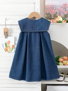 Girls Casual Stylish Denim Dress With Rabbit Embroidery, Suitable For Girls Daily Casual Outfit, Summer - Blue - View 2