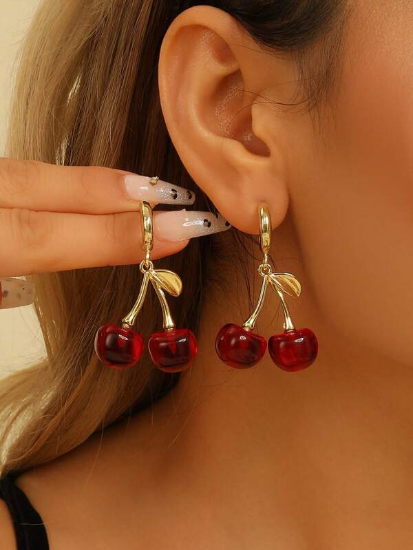 1 Pair Elegant Luxurious Cherry Fruit Drop Earrings With Refreshing And Sweet Vibe