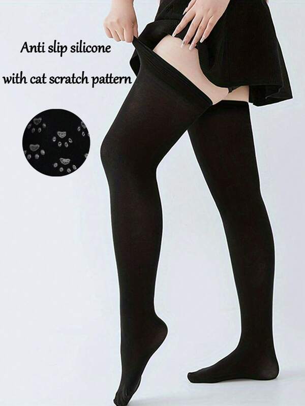 1 par de calcetines muslo alto de talla grande multicapa de silicona antideslizante, calcetines muslo alto de unicolor simple, calcetines y medias cómodos para mujer