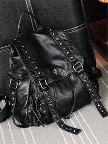 Vintage Rivet Backpack Purse, Retro Punk Style Travel Daypack, Women's Gothic School Knapsack.