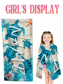 1pc Personalized Name Beach Towel,Blue Marine Creature - Sea Turtle Children Parents Beach Towel, Absorbent Multi-Functional, Quick Dry,Breathable - Blue - View 9