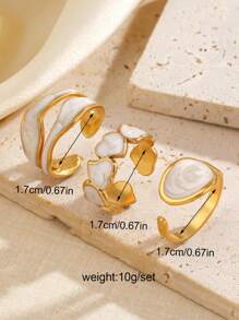 3pcs Stainless Steel Fashion Geometric Open Ring Set, Suitable For Women's Everyday Wear