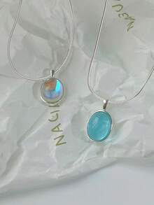 Fashionable Unique Design S925 Sterling Silver Multilayered Pendant Necklace With Moonstone & Blue Gemstone Holiday - Silver - View 8