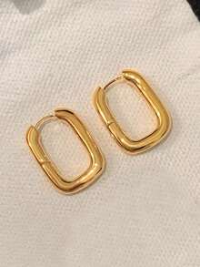 Minimalist Rectangular Hoop Earrings For Women Gold Tone Smooth Square U Shaped Ear Rings Thick High Polish Geometric Chunky Statement Daily Commute Jewelry Gift - Gold U-shaped Earrings - View 4