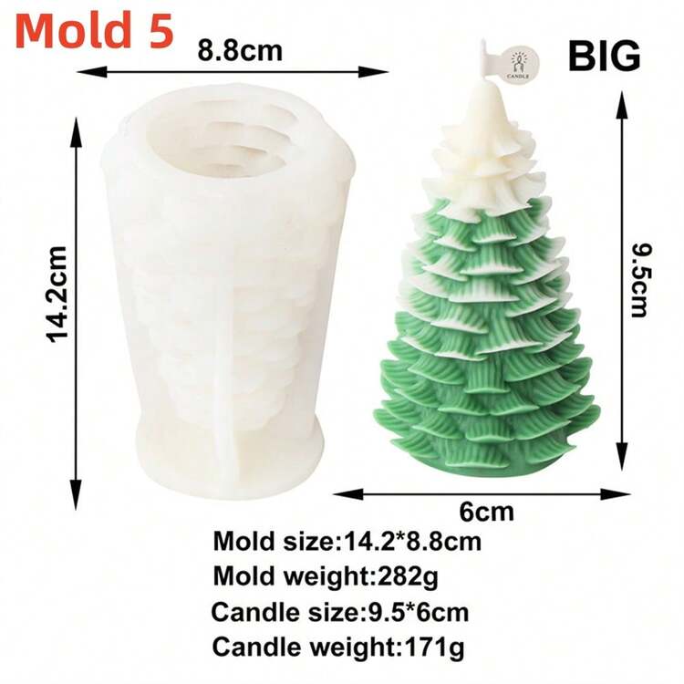 3D 圣诞树蜡烛模具硅胶松树硅胶模具用于环氧树脂铸造 DIY 香薰蜡烛石膏制作家居装饰工具 - 白色 - 查看 11