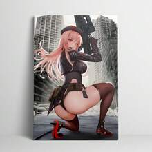 1 Pc Canvas Painting,Anime Girl, Pink Hair, Beret, Gun, Urban Background, Poster, Kneeling Pose,Wood Framed Painting (1) Thickness 2.5 Cm/ 1 Inch-Home Decoration For All Occasions,Ideal New Year, Valentine's Day,Thanksgiving,Easter,Christmas Gift,Room Decoration Aesthetic,Wall Decoration Art,Perfect Gift,Autumn And Winter Wall Decoration,Living Room Decoration, Bedroom Decoration, Kitchen Decoration, Entry Decoration, Bathroom Decoration, Direct Wall Painting, High Quality Wall Painting Poster,Modern Home Decoration Stretched And Framed Ready To Hang - Black - View 1