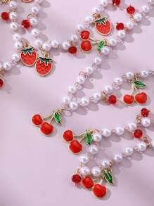 2 pezzi/set Collana e braccialetto in perle finte a forma di fragola e ciliegia, gioielli da ragazza, adatti per uso quotidiano, vacanze, feste, regali