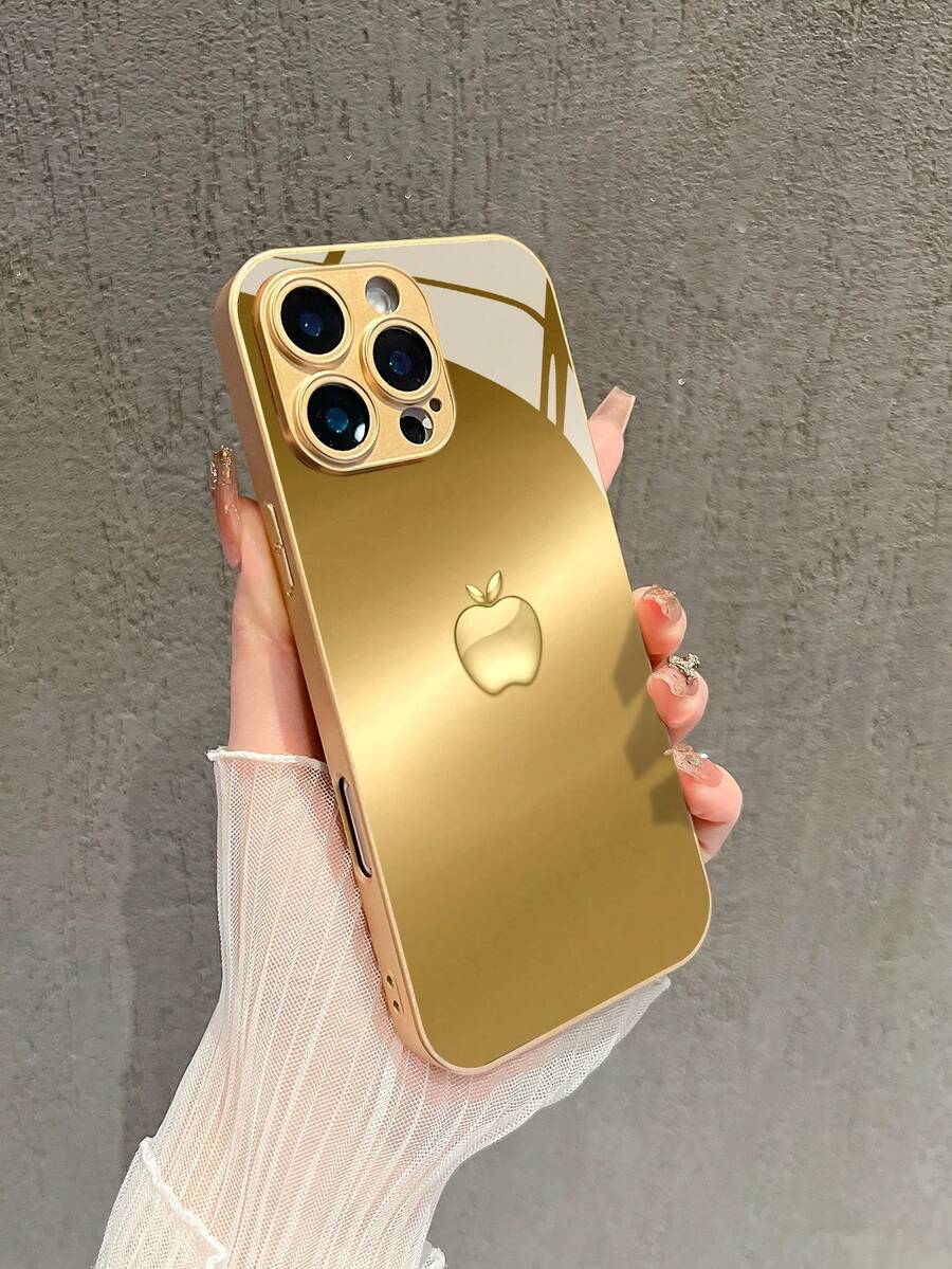 1 件时尚简约渐变金色苹果图案玻璃手机壳，防摔保护套适用于 Apple/手机，适合 17 Pro Max/17 Air/16 Pro Max/15 Pro/14 Plus/13/12/11/XR/XS、Galaxy S20/S21 Ultra/S22 Plus/S23/S24/S25 - 彩色 - 查看 1
