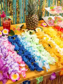 夏威夷宴会热带派对装饰套装 夏威夷桌裙 棕榈叶 芙蓉花 彩色雨伞 水果吸管 菠萝 火烈鸟 夏威夷派对、夏威夷背景、夏威夷装饰 - 彩色 - 查看 3