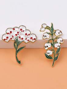 2Pcs Punk Skull Flower Enamel Pins Women's Brooches Lapel Pins Badge On Backpack Costume Accessories Jewelry Gift - Multicolor - View 5