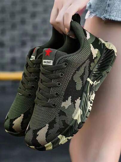 ISPORTE Zapatillas de tenis para parejas casuales y versátiles con estampado de camuflaje. Zapatillas casual cómodas y antideslizantes. Zapatillas de running ligeras con suelas gruesas para absorber los impactos.