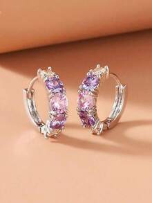1Pair Fashion Elegant Purple Copper Rhinestone Earrings - Silver - View 4