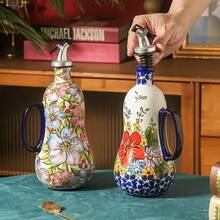 1 pieza Dispensador de aceite de cerámica, bomba de aceite de oliva de cerámica pintada a mano y asa, botella de aceite de cocina, patrón floral elegante, gran capacidad, accesorio de cocina, adecuado para la decoración de la cocina del hogar - Multicolor - Ver 7