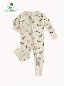 MIOZING  Long-Sleeve Jumpsuit / Featuring A Colorful Duck Print/  Highly Elastic / Machine Washable / Suitable For Outdoor Use / Bamboo Fiber Fabric /  Cute Design /    Baby Boy Clothes / Baby Clothes / Boy Baby Clothes / Thanksgiving /  Halloween  / Christmas - 杏色 - 查看 2