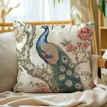 1 Stück Retro Pfau auf Ast Dekorativer Kissenbezug, Samtgewebe einseitig bedruckt, 45*45CM/18*18 Zoll Kissenhülle, geeignet für moderne minimalistische Sofas, Wohnzimmer Dekoration, Geschenk