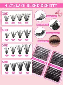 CMAYOME DIY 640 睫毛延长套装 10D+20D+30D+40D+50D+60D+80D+100D 大容量组合睫毛套装单根睫毛束 10-16mm 浓密 D 卷曲单根睫毛套装，迷你旅行便携式浓密睫毛束带 DIY 延长 - D - 查看 9