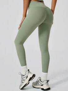 NcmRyu 一套女士无缝弹力加厚交叉肩带运动文胸和紧身裤瑜伽普拉提跑步训练服 - 綠色 - 查看 6