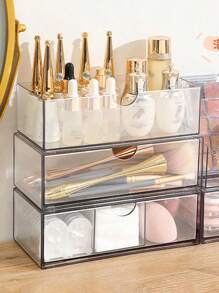 [Transparent Divided Organizer Box] 1/2/3pcs Plastic Clear Storage Box, Drawer Built-In Storage Box, Transparent Drawer Divided Organizer, Dresser Desktop Cosmetic Skin Care Products Finishing Box, Sundries Storage Container,For Desk/Vanity