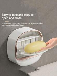 1个带沥水盘的豪华皂碟，防水皂盒，适用于淋浴间，壁挂式设计，带翻盖，是浴室的理想之选，也是开学必备品。