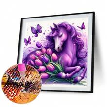 1pc Purple Horse & Flower - 5D Diamond Painting Kit For Adults, DIY Diamond Painting Full Drill For Beginners, Home Wall Decor, Suitable For Beginners, 5D Diamond Painting Kit, Complete Diamond Mosaic Set, Suitable For Home Wall Decor And Friend's Holiday Gifts, Unframed Canvas Wall Art, Applicable For Bedroom, Office, Living Room