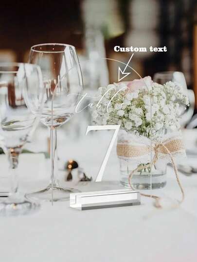 Custom Textlear Arched Wedding Table No., 5 X 7 Inch Acrylic Table No. 1-10, Clear Acrylic Arched Table Tops Logo With Acrylic Bracket For Centerwork, Receptions, Parties, And Events