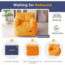 MAXYOYO Bean Bag Chair, Tufted Bean Bag Sofa With Boucle Fabric, Comfy Lazy Chair With Filler, Living Room Sofa Adults Teens, Accent Couch Bedroom Dorm, Beige - Màu cam (Vải có dây) - Xem 3