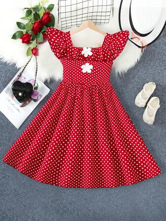 Girls' Elegant Fashion Dress With 3D Flower & Bowknot Design, Suitable For Daily Casual Wear