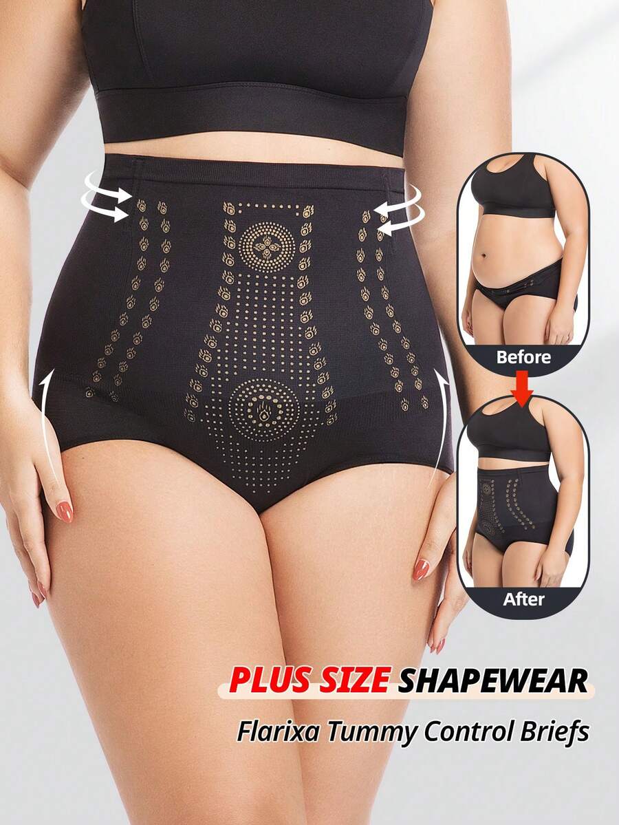 FLARIXA 加大码收腹内裤高腰收腹塑身衣无缝产后束腰内裤女士提臀塑身裤 - 黑色 - 查看 1
