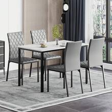 Jooli H 120cm Dining Table, White Marble Effect Matt MDF Kitchen Table With Metal Black Legs Modern Rectangular Dinner Desk For 4-6 Seaters Home Kitchen Restaurant - White - View 8