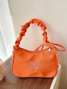 1件新款时尚简约单肩手提包，尼龙刺绣包，百搭蝴蝶单肩包，高端ins风可爱褶皱云朵单肩包，学院风大容量复古托特包 - 蝴蝶手提包 - 查看 4